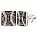 Sterling Silver G&D Sterling Silver Womens Round Brown Color Enhanced Diamond Square Cluster Earrings 1-2 Cttw JadeMoghul Inc.