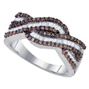Sterling Silver G&D Sterling Silver Womens Round Brown Color Enhanced Diamond Woven Band Ring 3-4 Cttw JadeMoghul Inc.