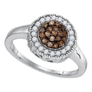 Sterling Silver G&D Sterling Silver Womens Round Cognac-brown Color Enhanced Diamond Cluster Ring 1/3 Cttw JadeMoghul Inc.