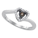 Sterling Silver G&D Sterling Silver Womens Round Cognac-brown Color Enhanced Diamond Heart Ring 1/10 Cttw JadeMoghul Inc.