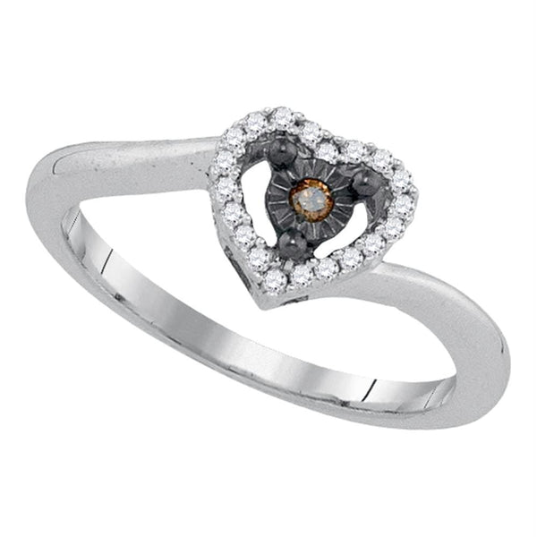 Sterling Silver G&D Sterling Silver Womens Round Cognac-brown Color Enhanced Diamond Heart Ring 1/10 Cttw JadeMoghul Inc. 