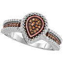 Sterling Silver G&D Sterling Silver Womens Round Cognac-brown Color Enhanced Diamond Teardrop Cluster Ring 1/6 Cttw JadeMoghul Inc.