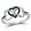 Sterling Silver G&D Sterling Silver Womens Round Color Enhanced Blue Diamond Triple Heart Infinity Ring 1/10 Cttw JadeMoghul Inc.