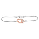 Sterling Silver G&D Sterling Silver Womens Round Diamond Double Heart Fashion Bracelet 1-20 Cttw JadeMoghul Inc.