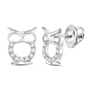 Sterling Silver G&D Sterling Silver Womens Round Diamond Owl Animal Stud Earrings 1-6 Cttw JadeMoghul Inc.