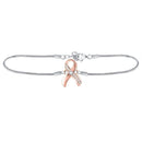 Sterling Silver G&D Sterling Silver Womens Round Diamond Pink Awareness Ribbon Fashion Bracelet 1-20 Cttw JadeMoghul Inc.