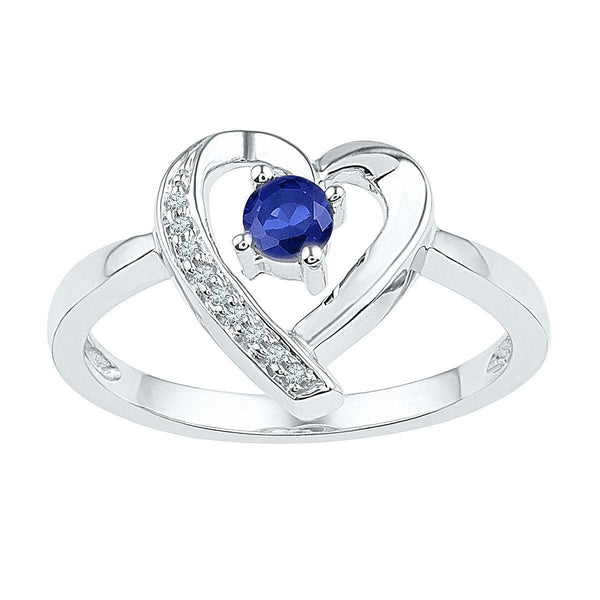 Sterling Silver G&D Sterling Silver Womens Round Lab-Created Blue Sapphire Diamond Heart Ring 1/4 Cttw JadeMoghul Inc. 