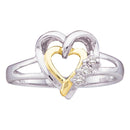 Two-tone Sterling Silver Women's Round Diamond Double Heart Ring .03 Cttw - FREE Shipping (US/CAN)