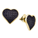 Yellow-tone Sterling Silver Women's Round Black Color Enhanced Diamond Heart Earrings 1-4 Cttw - FREE Shipping (US/CAN)