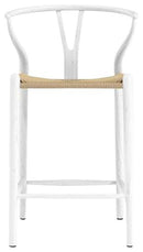 Stools Counter Height Stools - 20.08" X 20.87" X 38.19" Matte White Solid Beech Wood Counter Stool with Natural Seat HomeRoots