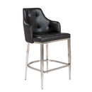 Stools Counter Height Stools - 22.05" X 23.63" X 38.98" Black Leatherette Counter Stool with Brushed Stainless Steel Legs HomeRoots
