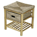 Stools Vanity Stool - 17" X 16" X 18" Natural Bamboo Frame Storage Stool with a Shelf and a Basket HomeRoots