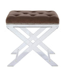 Stools Vanity Stool - 19" X 14" X 19" Brown Fabric And Clear Acrylic Stool HomeRoots