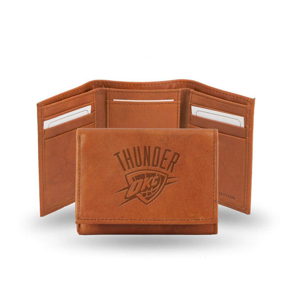 STR Tri-Fold (Pecan Cowhide) Card Wallet Oklahoma Thunder Embossed Trifold RICO