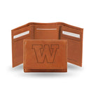 STR Tri-Fold (Pecan Cowhide) Designer Wallets Washington University Embossed Trifold RICO