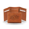 STR Tri-Fold (Pecan Cowhide) Front Pocket Wallet Oklahoma State Embossed Leather Trifold RICO