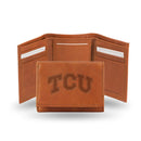 STR Tri-Fold (Pecan Cowhide) Front Pocket Wallet TCU Embossed Leather Trifold RICO