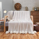 Super Soft Comfortable Cotton Knitted Throw Blanket with Pom Poms for Sofa/Bedding/Couch Cover