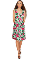Sweetheart Mia Green Floral Skater Party Dress - Women