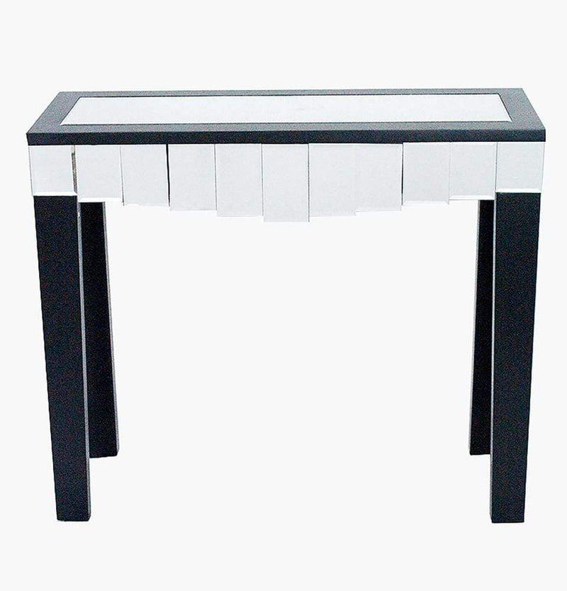 Tables Console Tables 35'.5" X 13" X 31" Black MDF, Wood, Mirrored Glass Console Table with Mirrored Glass Inserts and a Drawer 4682 HomeRoots