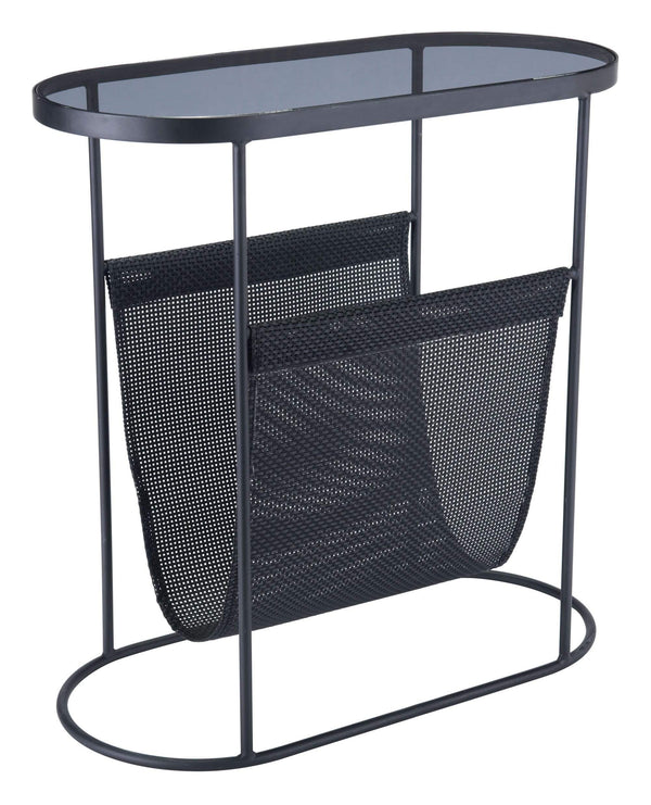 Tables Couch Side Table - 21.3" x 10" x 21.7" Black, Steel, Glass & Plastic, Side Table HomeRoots