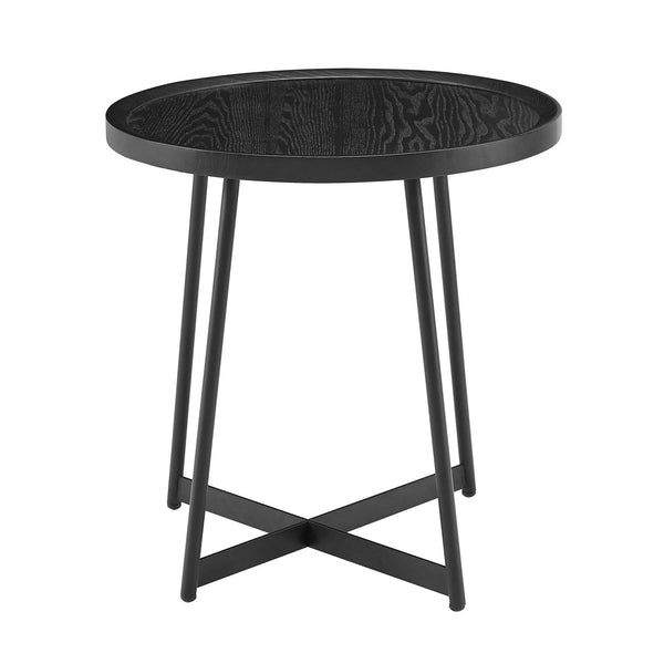 Tables Couch Side Table - 21.66" X 21.66" X 22.05" Round Side Table in Black Ash Wood and Black HomeRoots