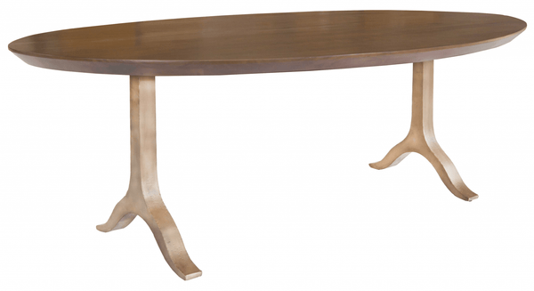 Tables Kitchen and Dining Room Tables - 90" X 52" X 30" Antique Gold And Walnut Iron/Wood Dining Table HomeRoots