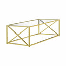 Tables Rustic Coffee Table - 17.25" Gold Metal and Clear Tempered Glass Coffee Table HomeRoots