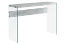 Tables Tall Accent Table - 32" Grey Cement Particle Board and Clear Tempered Glass Accent Table HomeRoots