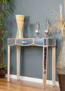 Tables Wood Console Table 35'.5" X 13" X 31" White Washed MDF, Wood, Mirrored Glass Console Table with a Mirrored Glass Top and a Drawer 4691 HomeRoots