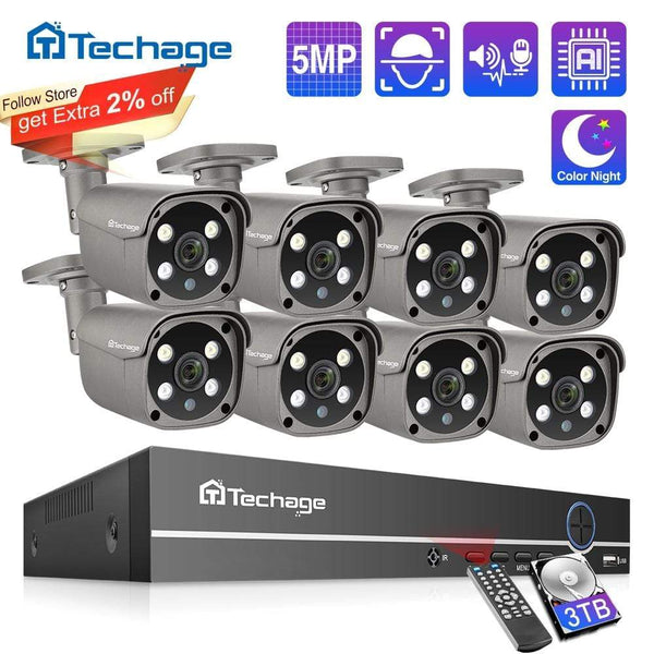 Techage 8CH 5MP HD POE NVR Kit CCTV Security System Two Way Audio AI Face Detect IP Camera Outdoor Video Surveillance Camera Set JadeMoghul Inc. 
