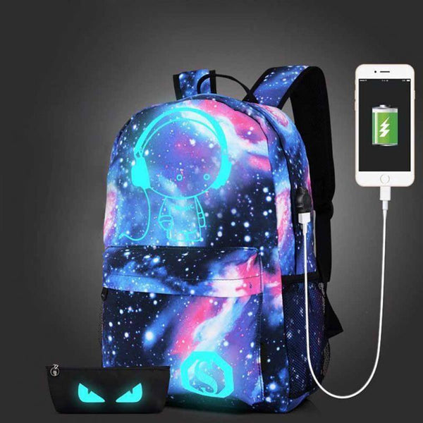 Teen Girls Galaxy School Bag Noctilucent Backpack Collection Canvas USB Charger Anti-Theft Lock--JadeMoghul Inc.