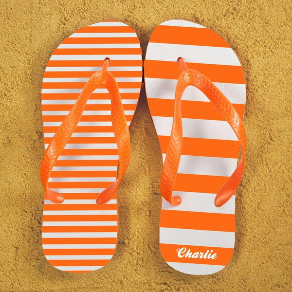 Textile Gifts & Accessories Striped Personalised Flip Flops in Orange Treat Gifts