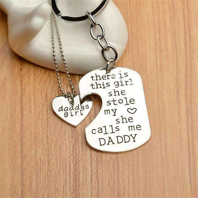 "There Is This Girl She Stole My Heart She Calls Me DADDY/MOMMY/MOM/GRANDMA/GRANDPA" Heart Necklaces Keychain-DADDY1-JadeMoghul Inc.