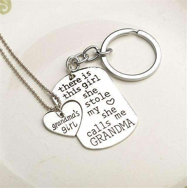 "There Is This Girl She Stole My Heart She Calls Me DADDY/MOMMY/MOM/GRANDMA/GRANDPA" Heart Necklaces Keychain-GRANDMA-JadeMoghul Inc.