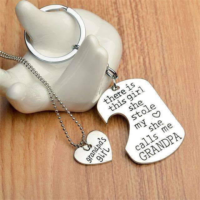 "There Is This Girl She Stole My Heart She Calls Me DADDY/MOMMY/MOM/GRANDMA/GRANDPA" Heart Necklaces Keychain-GRANDPA-JadeMoghul Inc.