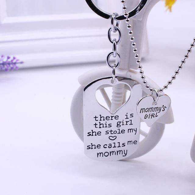 "There Is This Girl She Stole My Heart She Calls Me DADDY/MOMMY/MOM/GRANDMA/GRANDPA" Heart Necklaces Keychain-mommy2-JadeMoghul Inc.