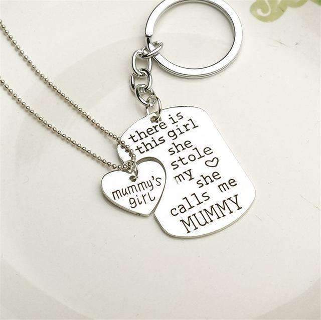 "There Is This Girl She Stole My Heart She Calls Me DADDY/MOMMY/MOM/GRANDMA/GRANDPA" Heart Necklaces Keychain-MUMMY-JadeMoghul Inc.