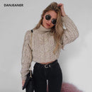 Thick Cable Knit Turtle Neck Crop sweater