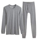 THREEGUN 100% Cotton Winter Round Neck Warm Long Johns Set For Men Ultra-Soft Solid Color Thin Thermal Underwear Men's Pajamas