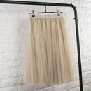 TingYiLi Tulle Skirts Womens Black Gray White Adult Tulle Skirt Elastic High Waist Pleated Midi Skirt 2016-Black-One Size-JadeMoghul Inc.