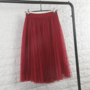 TingYiLi Tulle Skirts Womens Black Gray White Adult Tulle Skirt Elastic High Waist Pleated Midi Skirt 2016-Black-One Size-JadeMoghul Inc.