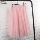 TingYiLi Tulle Skirts Womens Black Gray White Adult Tulle Skirt Elastic High Waist Pleated Midi Skirt 2016-Black-One Size-JadeMoghul Inc.