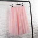 TingYiLi Tulle Skirts Womens Black Gray White Adult Tulle Skirt Elastic High Waist Pleated Midi Skirt 2016-Pink-One Size-JadeMoghul Inc.