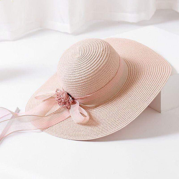Summer Sun-protective Wide Brim Flower Ribbon Straw Hat