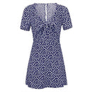 TIY Clothing Pastoral Style Tiny Flower Print Unique Knotted Short-sleeve Dress TIY