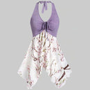 TIY Clothing Personality Patchwork Design V Neck Halter Pattern Floral Print Women Fashion Dress TIY