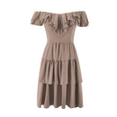 TIY Clothing Plain Color Ruffled Off-shoulder Design Women Mini Dress TIY