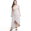 TIY Clothing Plus Size Women Solid Color Sleeveless Irregular Hemline V Neck Dress TIY