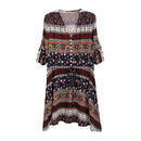 TIY Clothing Pulled-Up Sleeve Floral Printed Knee-Length V Neck African Dress Patterns Women Formal Dress TIY